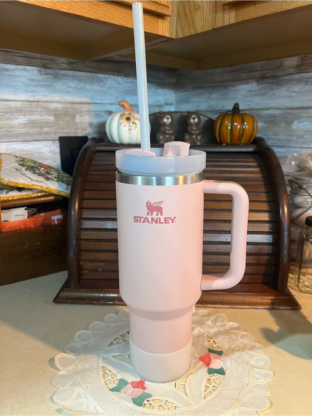 Stanley Pink Insulated Travel Mug with Handle and Straw